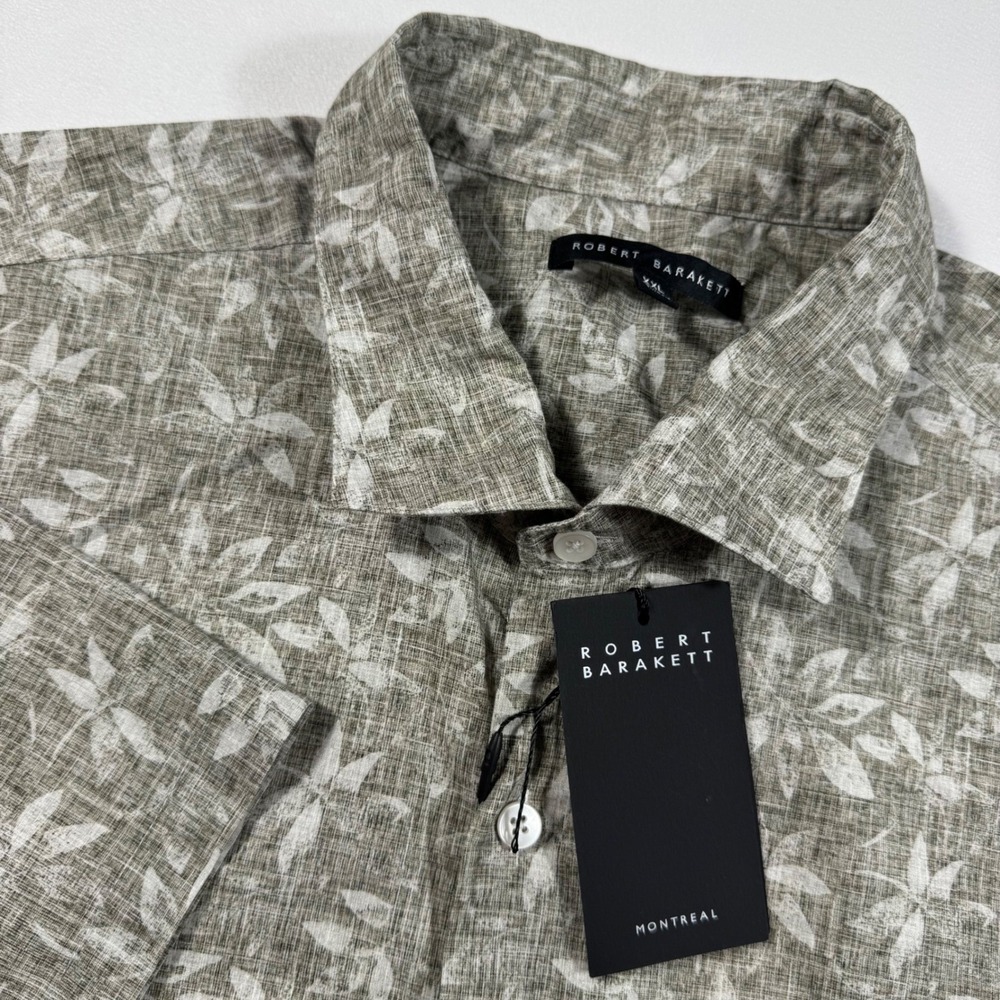 ROBERT BARAKETT Crescendo Olive Leaf Print Short Sleeve Shirt Mens XXL‎
